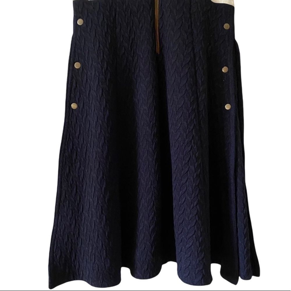Maeve Anthropologie Color Block Navy Cream Flare Cable Sweater Dress - Picture 5 of 11